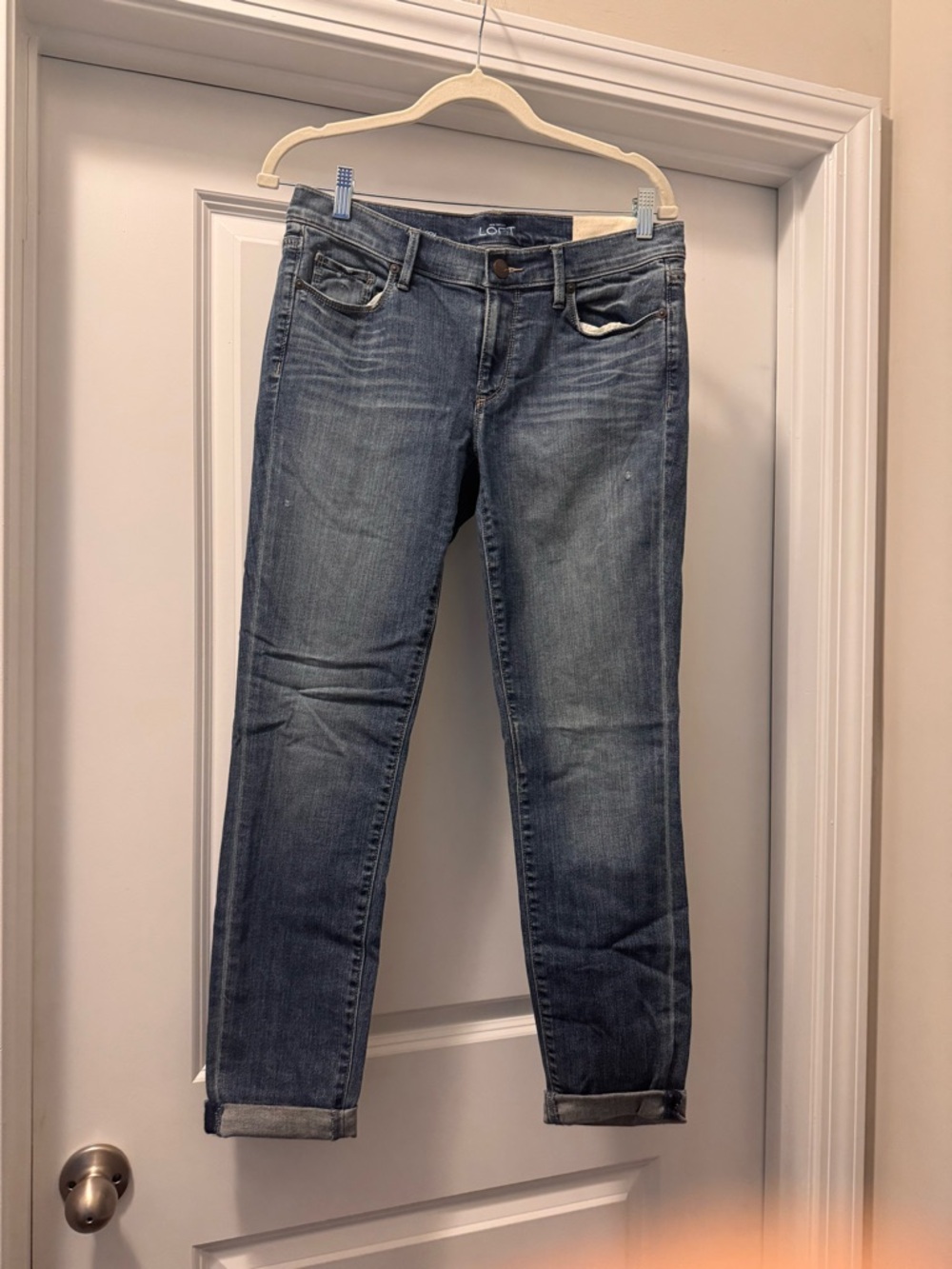 LOFT Medium Blue Boyfriend Jeans with Rolled Cuffs